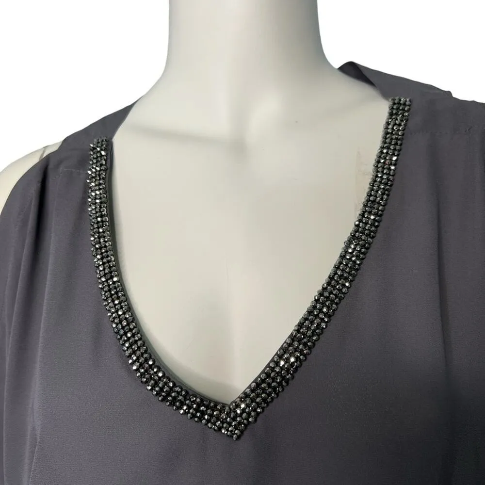 Juicy Couture Gray Shoulders Cut outs V-Neck Top with rhinestones Size Small - Image 5