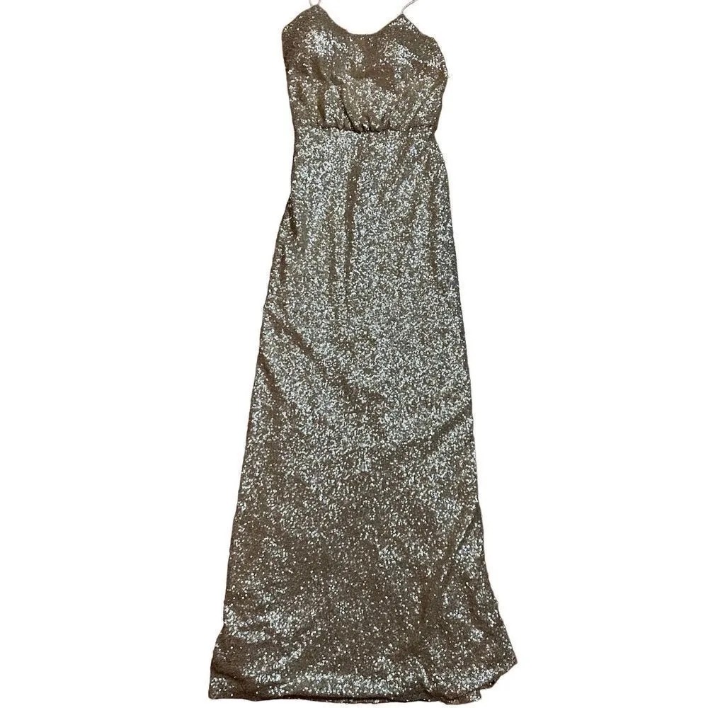 Sorella Vita Dress Gold Sequin Maxi Spaghetti Strap Bridesmaid Party Dress size - Image 3