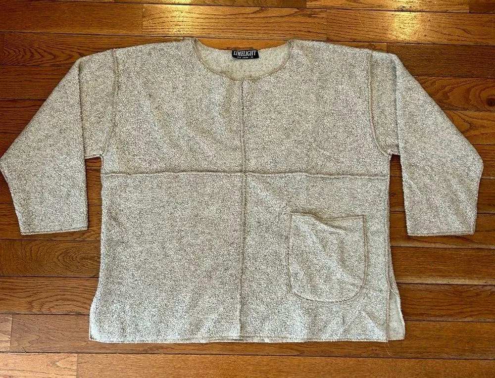 80s Teddy Fuzzy Crewneck Sweatshirt Geometric Box Pattern Vintage Brown Tan XL - Image 8