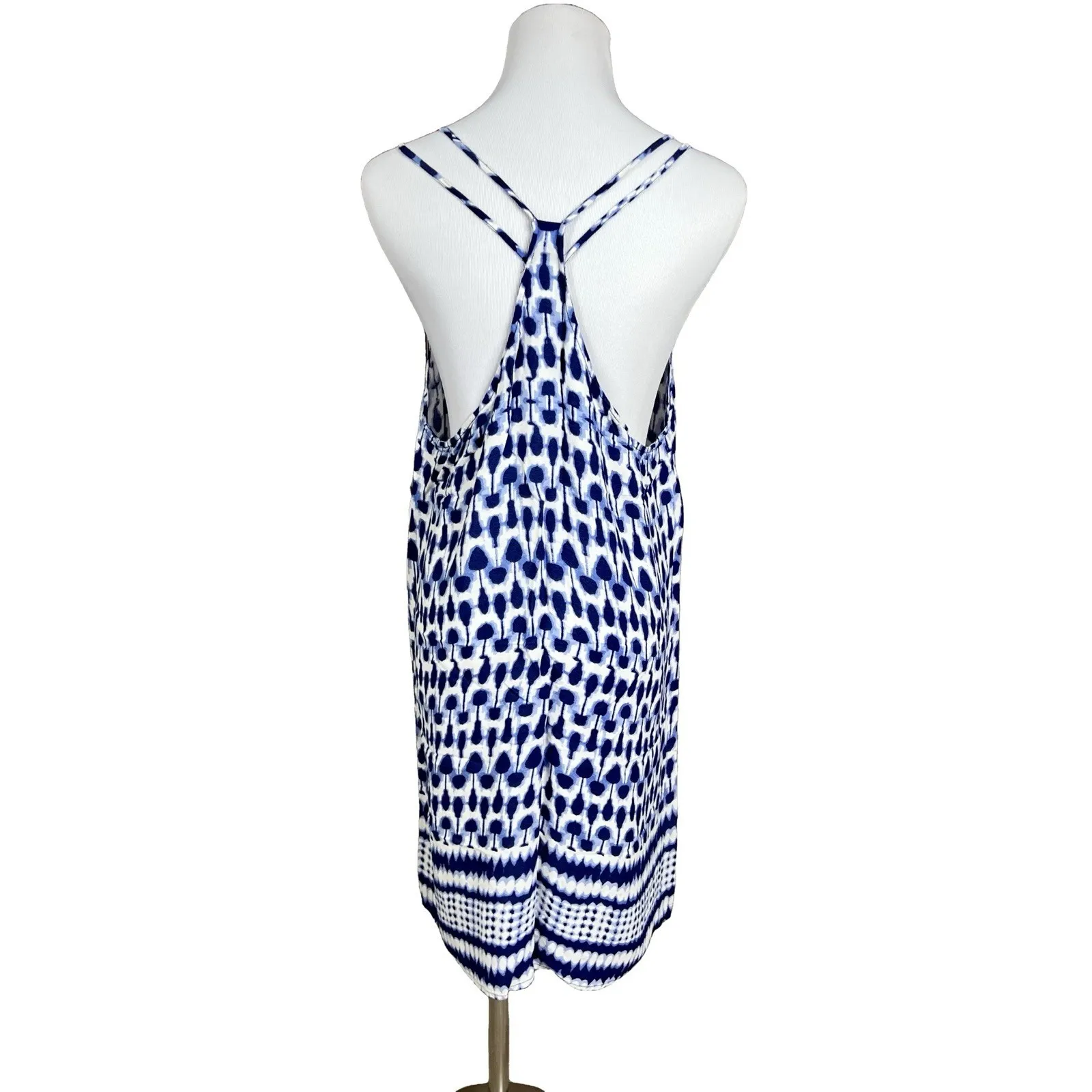 Glam Racerback Ikat Swim Coverup Dress LARGE‎ Blue White Coastal Bohemian - Image 2