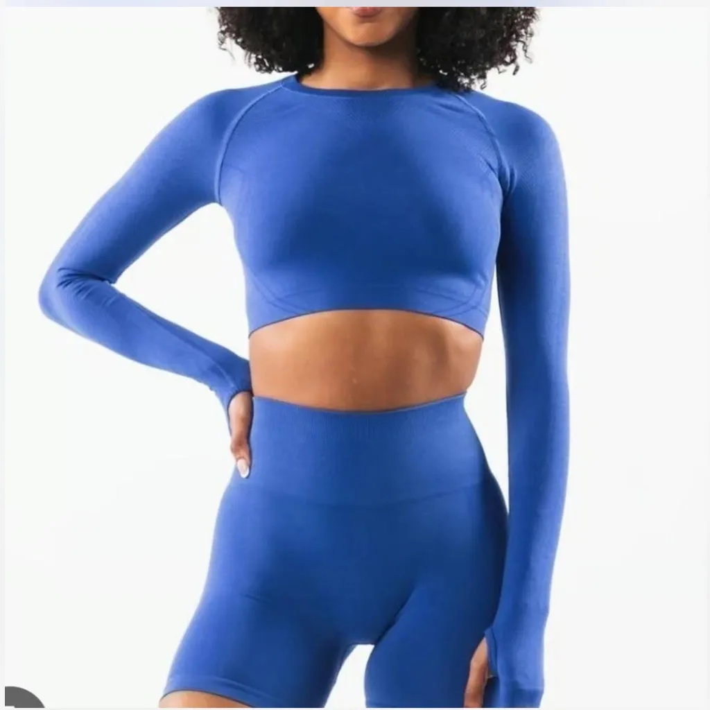 Alphalete Amplify Scrunch Leggings & Long Sleeve Royal Blue Size XS & S Pilates - Image 3