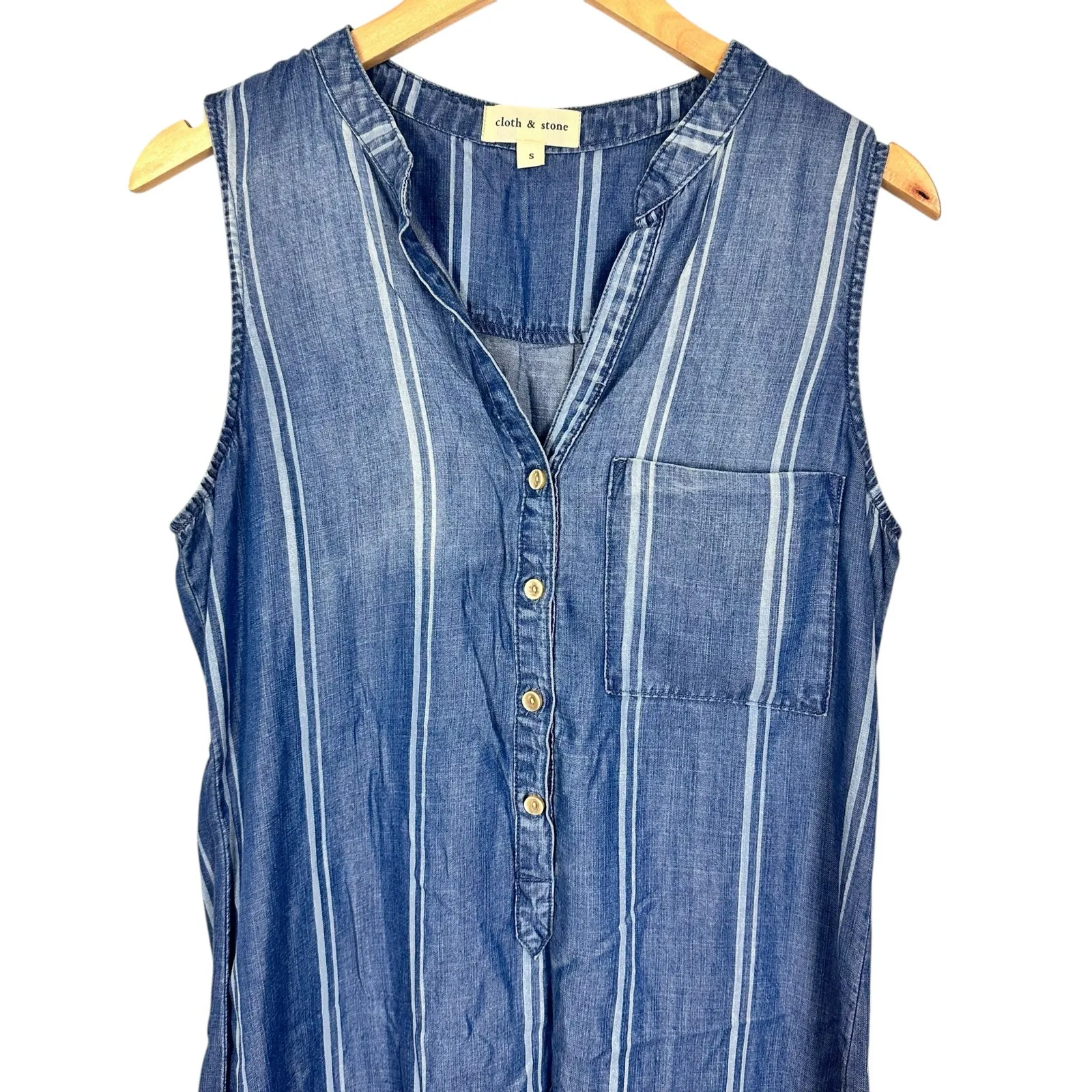 Cloth & Stone Anthropologie Chambray Striped Sleeveless Shirtdress Sz Small - Image 5