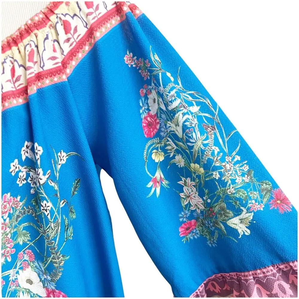 Umgee Scarf Print Knee Length Dress Size Large Bohemian Multicolor Off Shoulder - Image 8