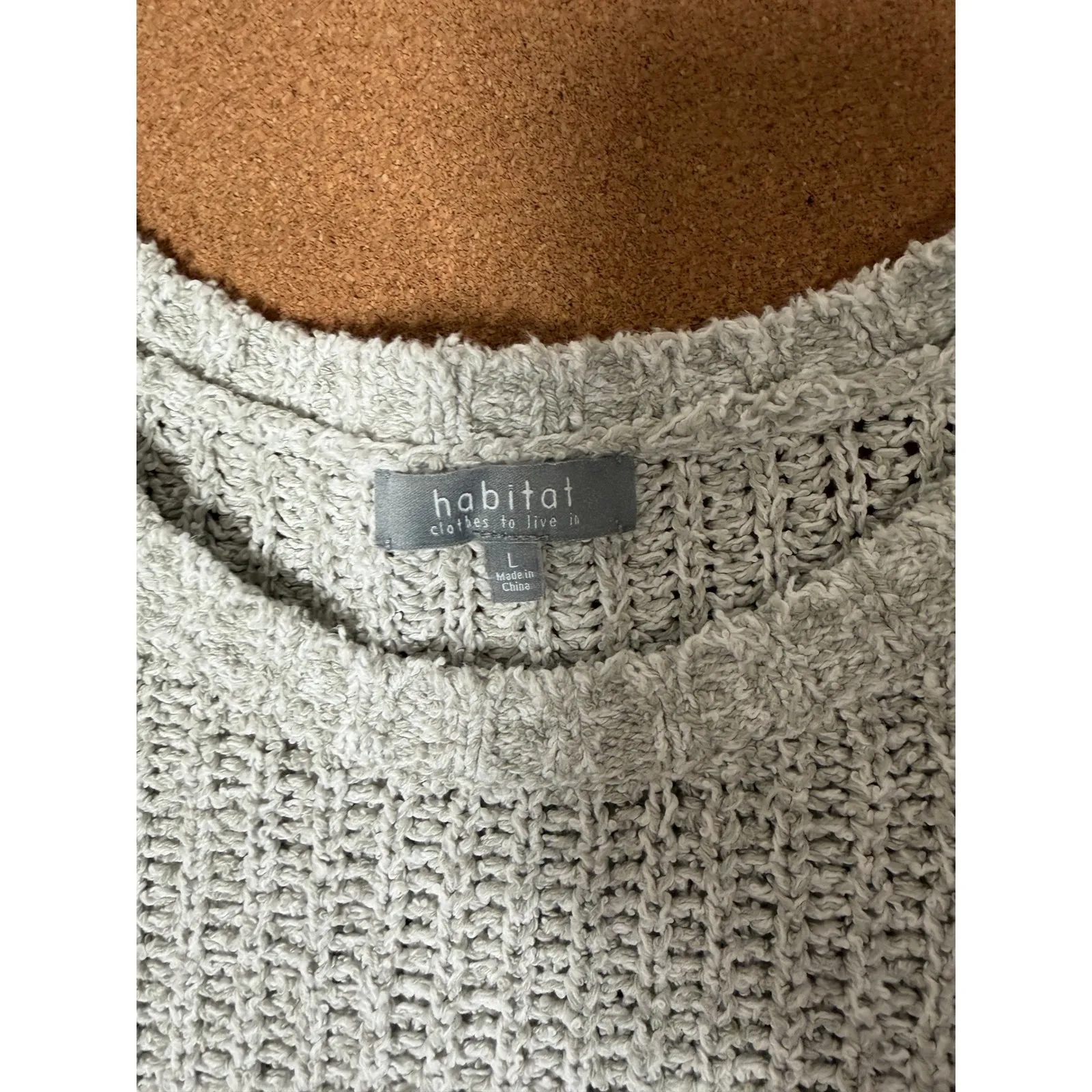 Habitat Womens Gray Knit Cotton Sweater L Crew Neck Long Sleeve Pocket Lagenlook - Image 2