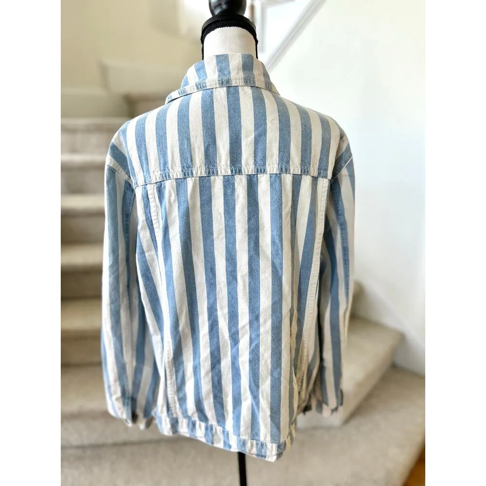 Show Me Your Mumu Drine Marina Blue & White Stripe Denim Shacket - Image 4