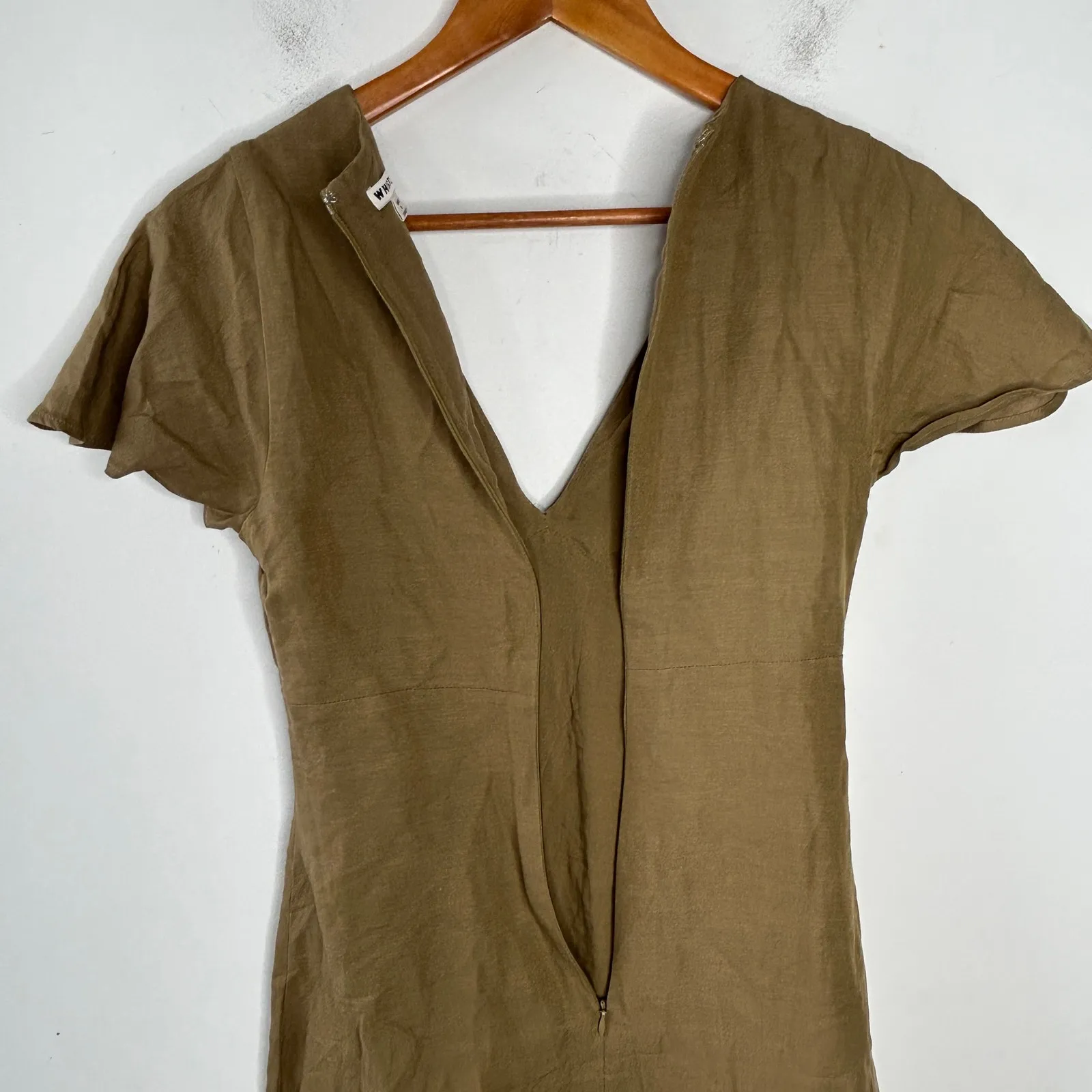 WHISTLES Midi Dress Womens Size 2 Linen Cotton Minimalist Olive Indie Goblincore Green - Image 7