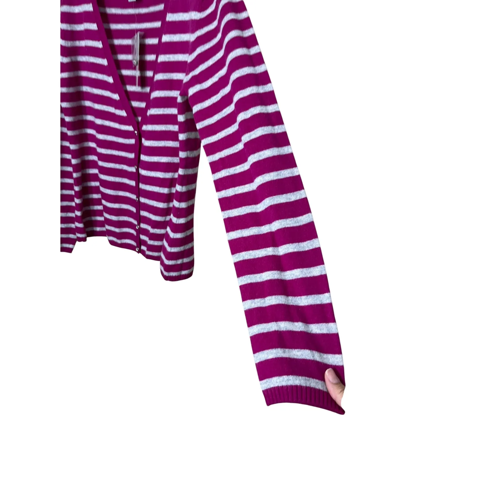 Bay Studio Striped 100% Cashmere Cardigan Sweater L Long Sleeve Button Down New Purple Size L - Image 5