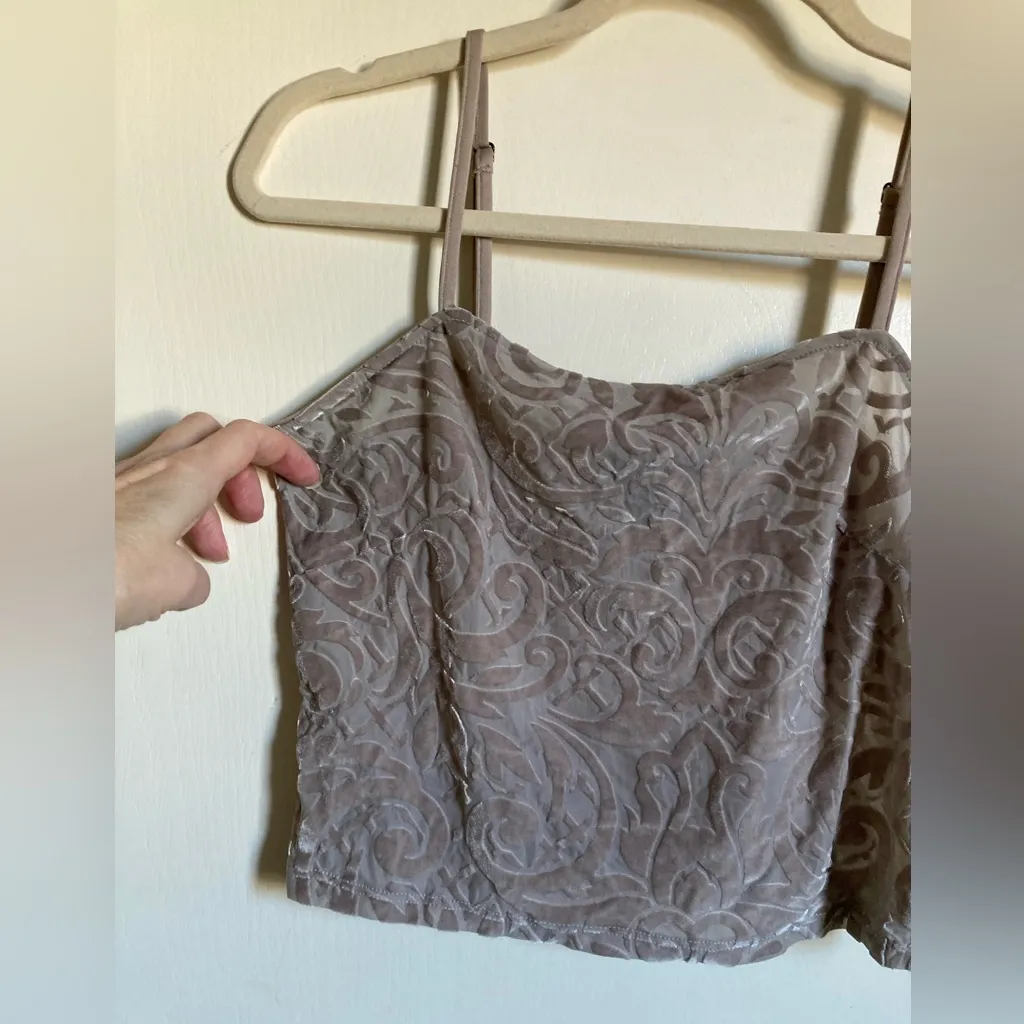🌞Forever 21 Tan Taupe Velvet Embossed Paisley Cropped Camisole Tank Top - Image 3