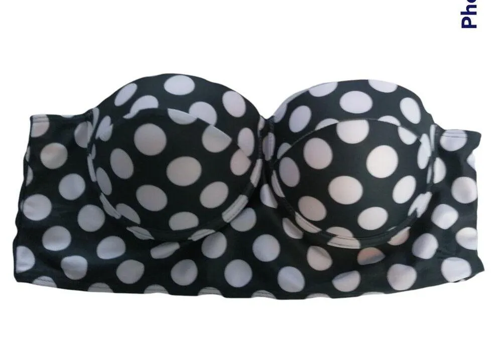 Retro Black White Polka Dot Red Ruched High Waisted Swimsuit Bikini Set M Size M - Image 2