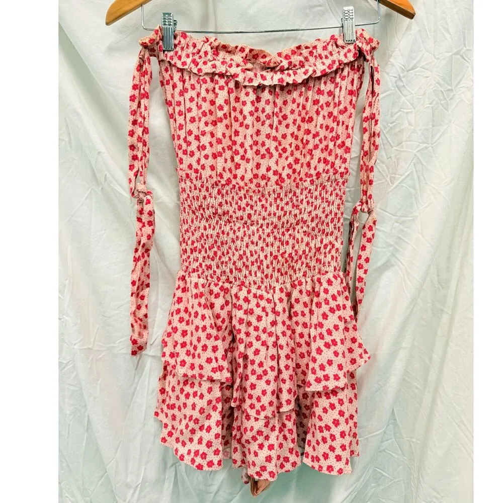 Blue Life Floral Shoulder Tie Mini Romper Small Spring Summer Pinterest Vacation - Image 3