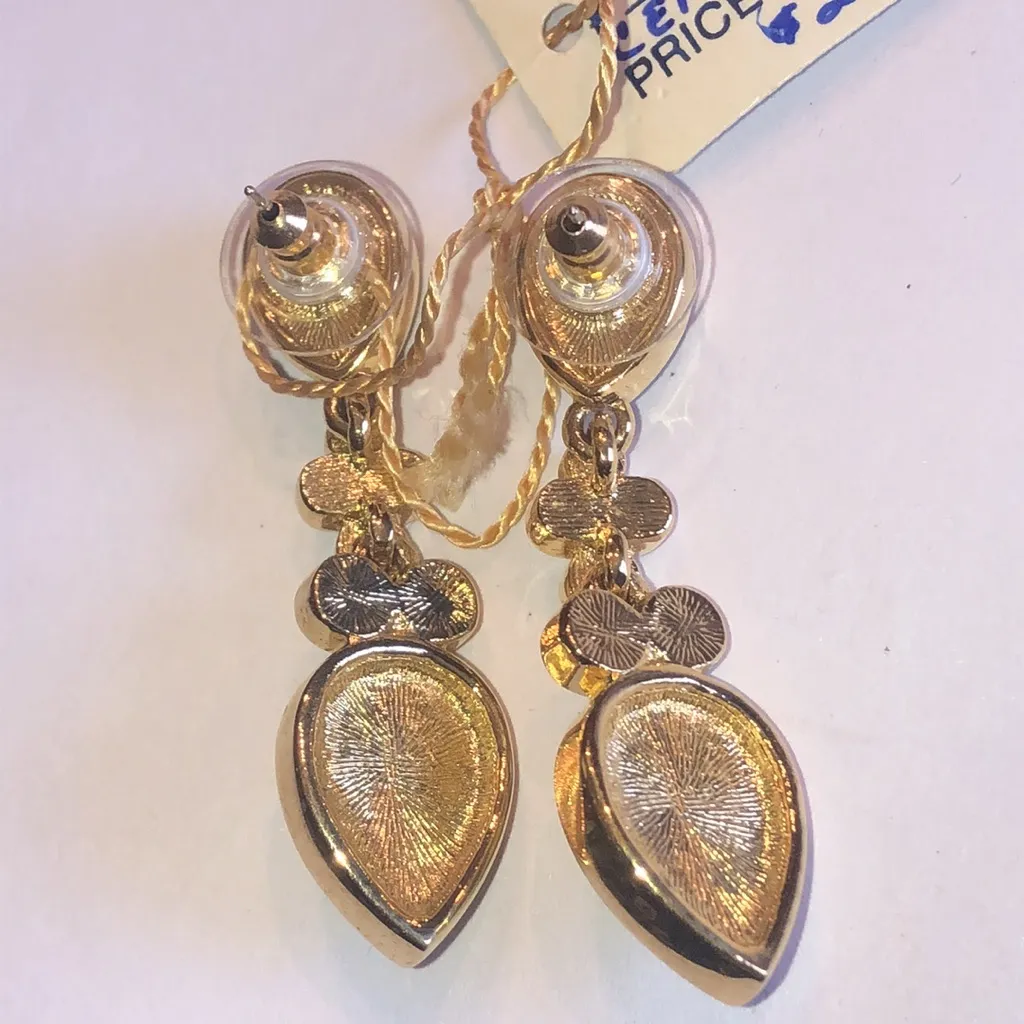 Crystaline Brand Elegant Gold Tone and Green CZ Faux Pearl Drop Earrings - Image 5