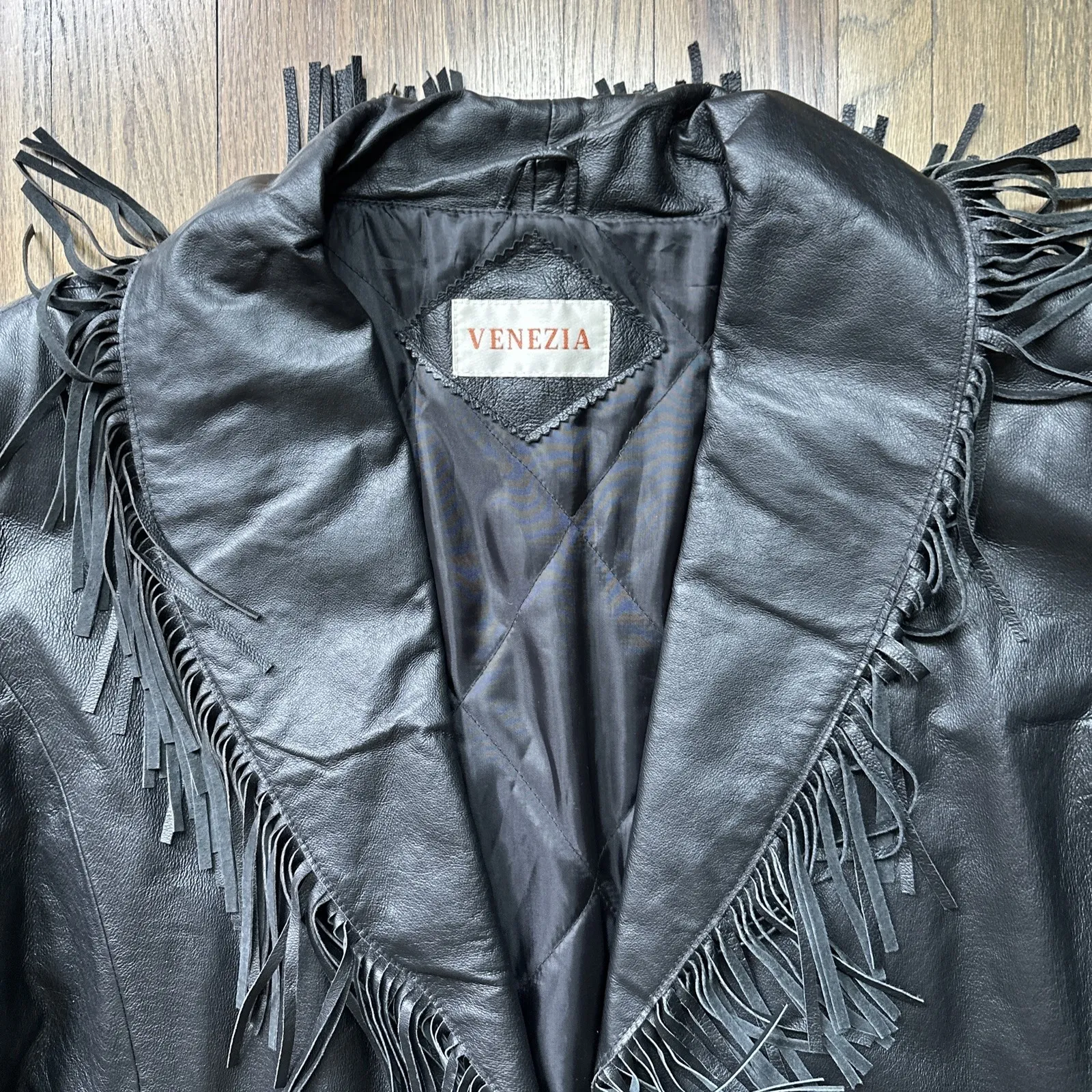 Vintage Western 100% Genuine Leather Jacket Black Hook Fringed Rodeo Cowgirl Size XL - Image 3