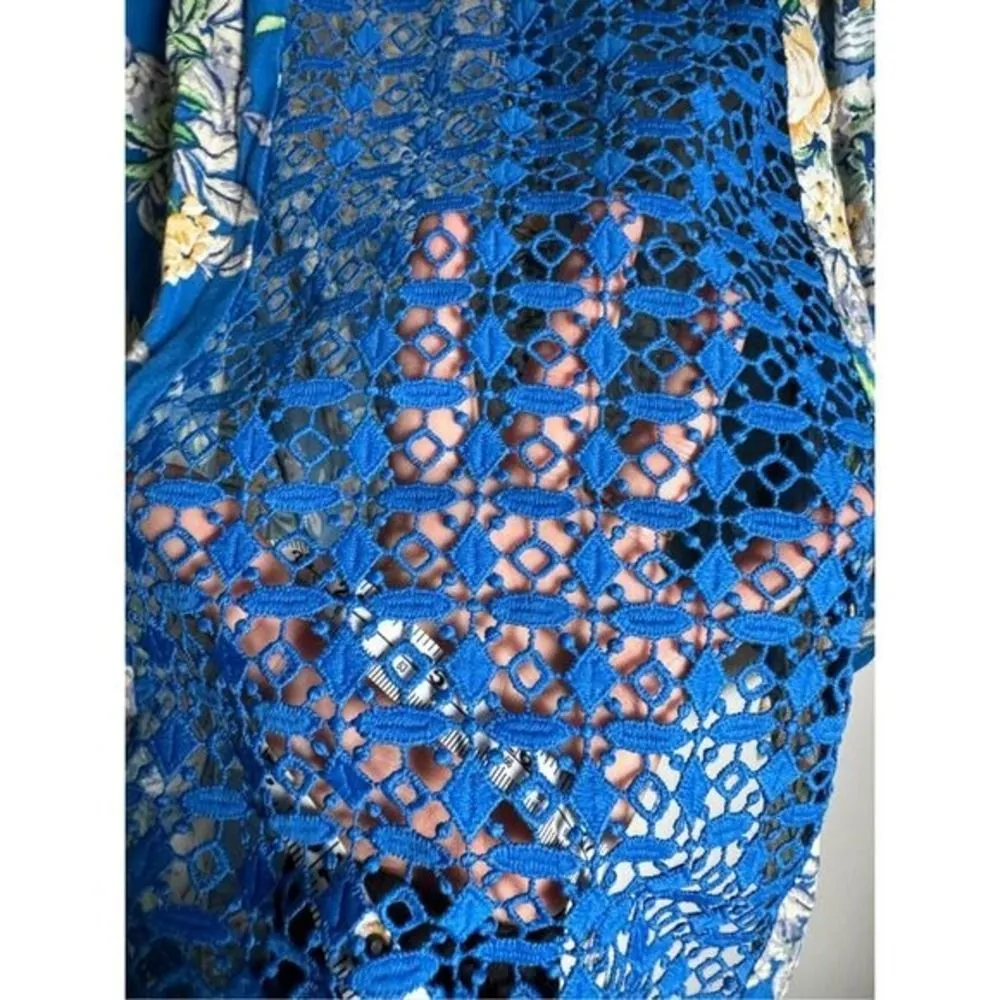 NEW ODDY blue floral crochet button front flowy tunic top sz 3X boho cottage lac - Image 10