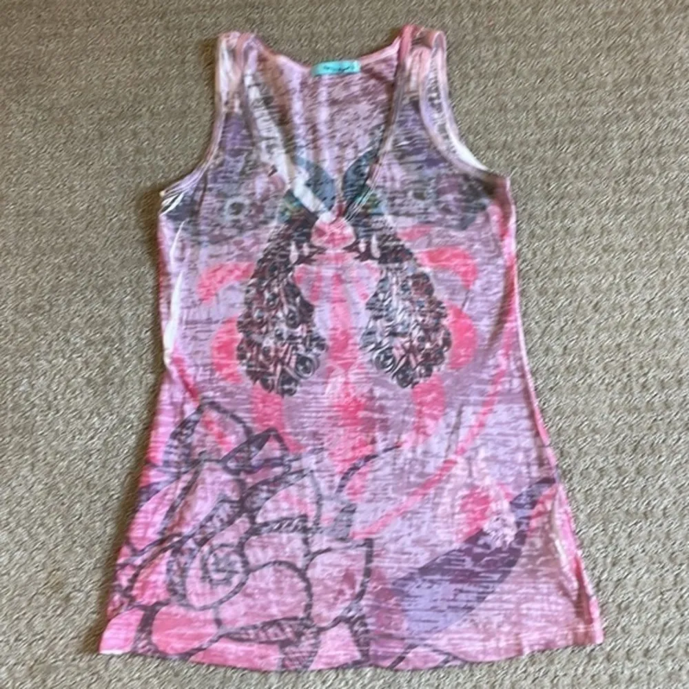 hip - happening in the present - Pink Peacock & Floral Tank Top - Image 3
