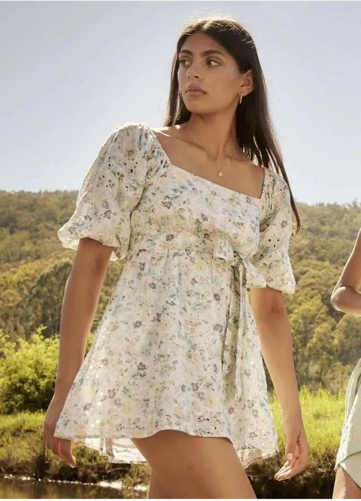 MINKPINK Irwin Mini Dress Floral White XS - Image 12