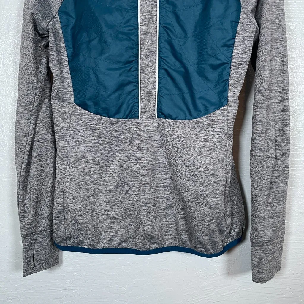 Title Nine Women S Gray Blue Willpower Running Jacket Full Zip Hooded Quilted - Image 6