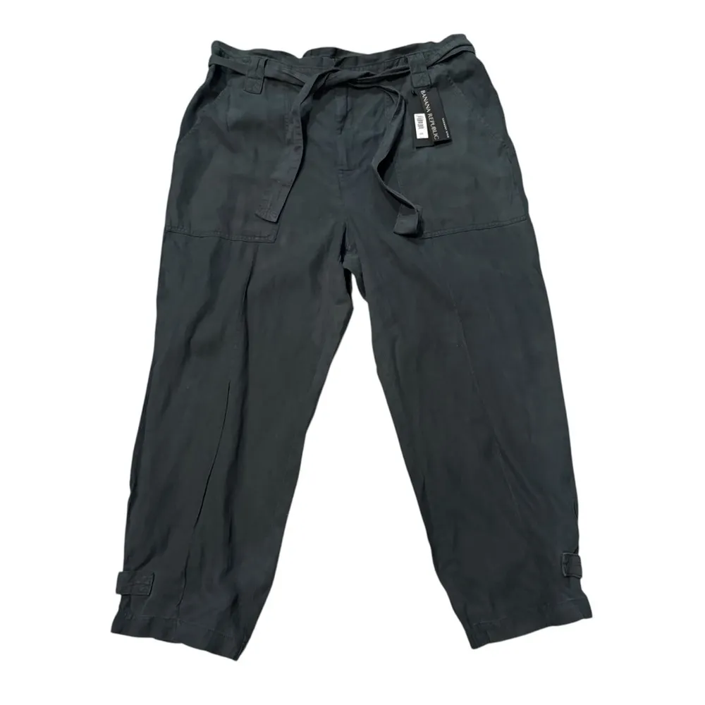 NWT, Banana Republic Paperbag Tie Waist Pants Linen Cotton Blend Orca, Sz 18R - Image 3