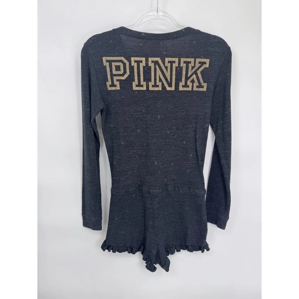 Victoria's Secret PINK Thermal Romper Small Gray Tie Waist‎ Long Sleeve Shorts - Image 9