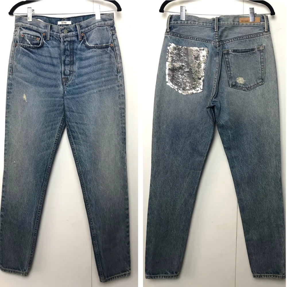 GRLFRND Karolina Skinny Jeans with Silver Sequin Pocket. Button fly - Image 2