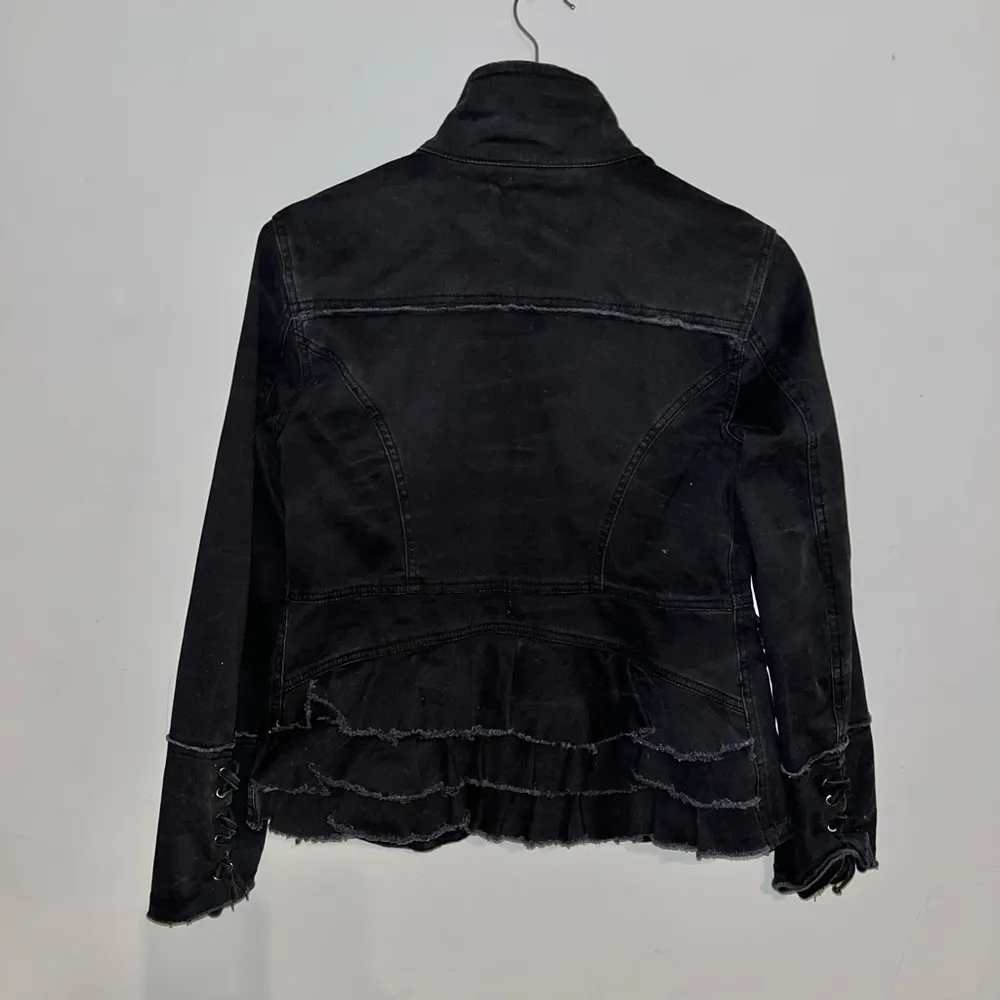 FREE PEOPLE Ruffled Black Boho Jacket sz S - Image 2