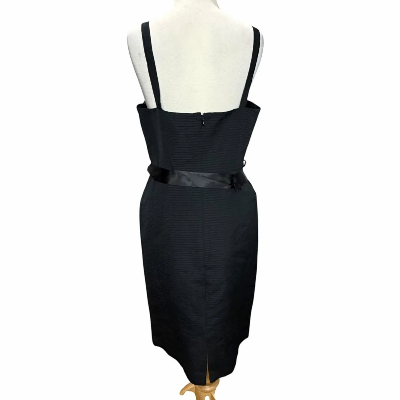 Anne Klein Cocktail Sheath Dress Womens 12 Black Draped Folded Bodice Satin Belt - Image 4