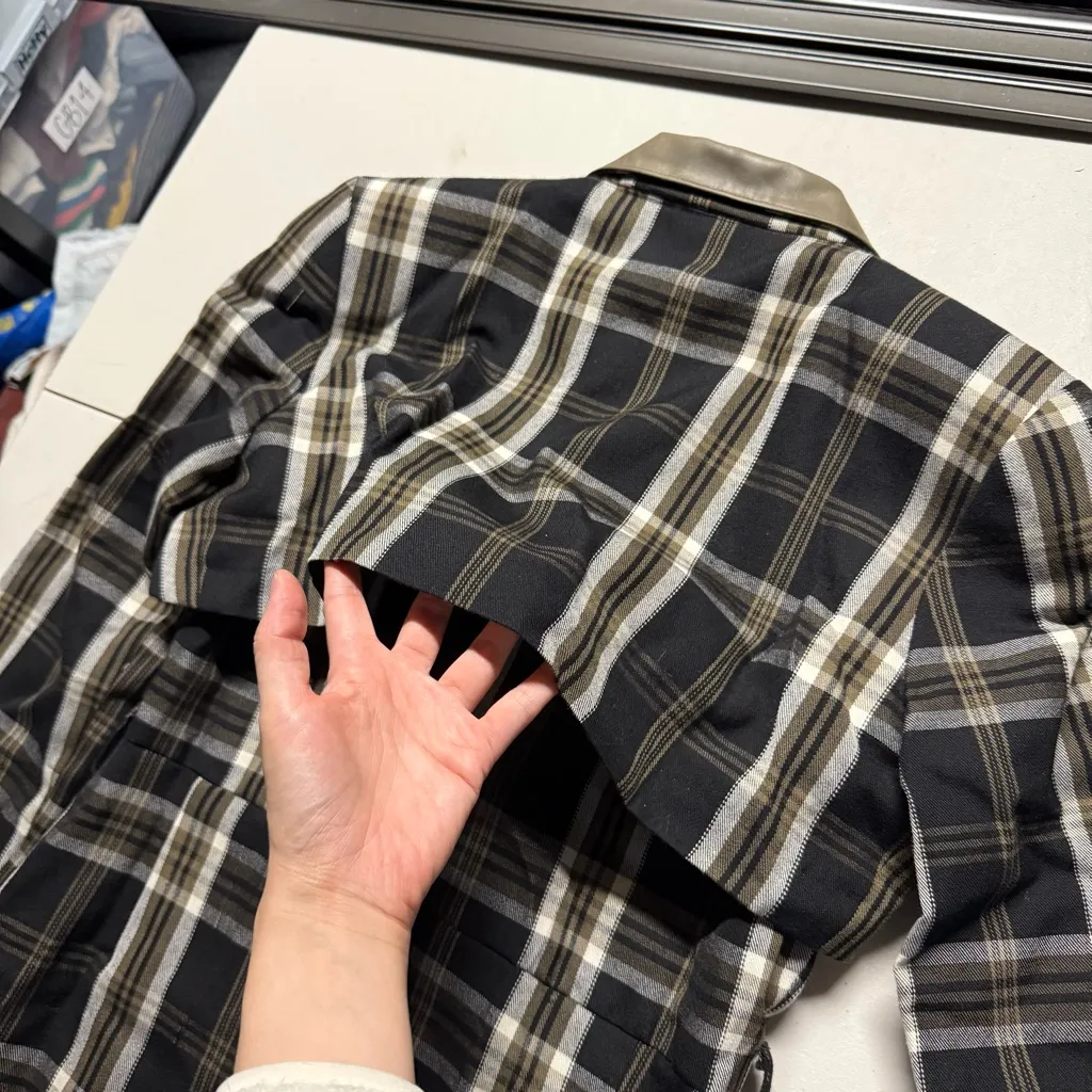 Vintage Best International Black Beige Plaid Double breasted Trench Dress Medium - Image 9