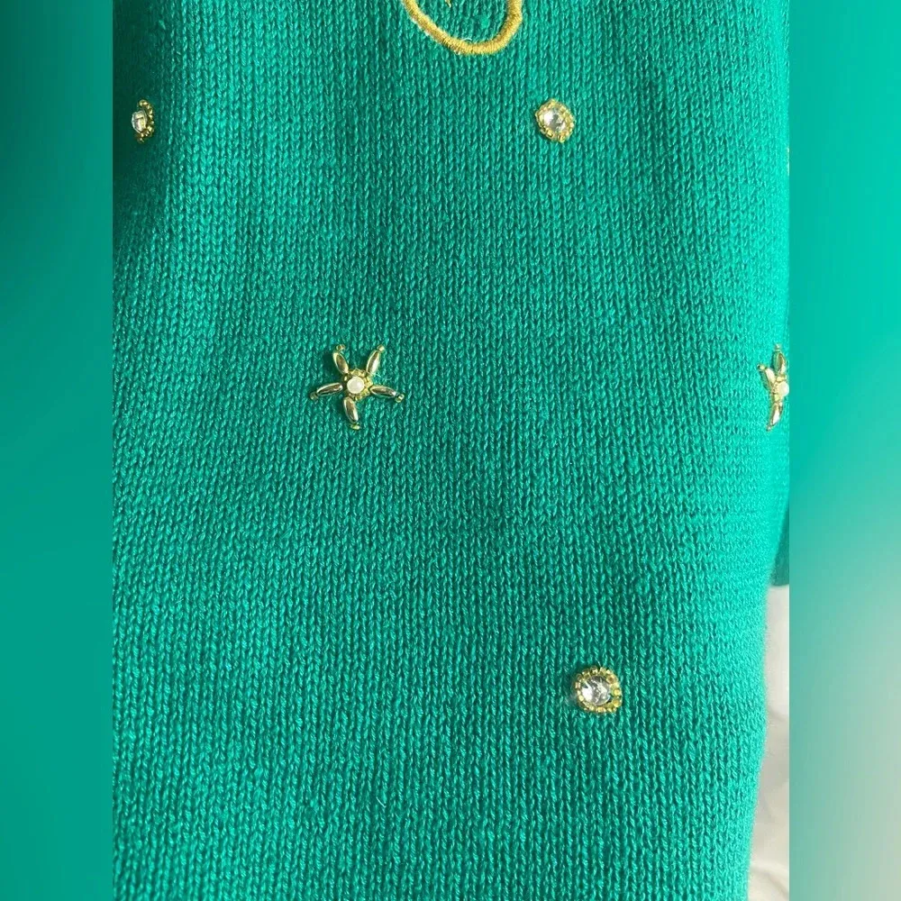 Vintage Victoria Jones’s Women’s Sweater Size M Teal Floral Embroidered Beaded - Image 8