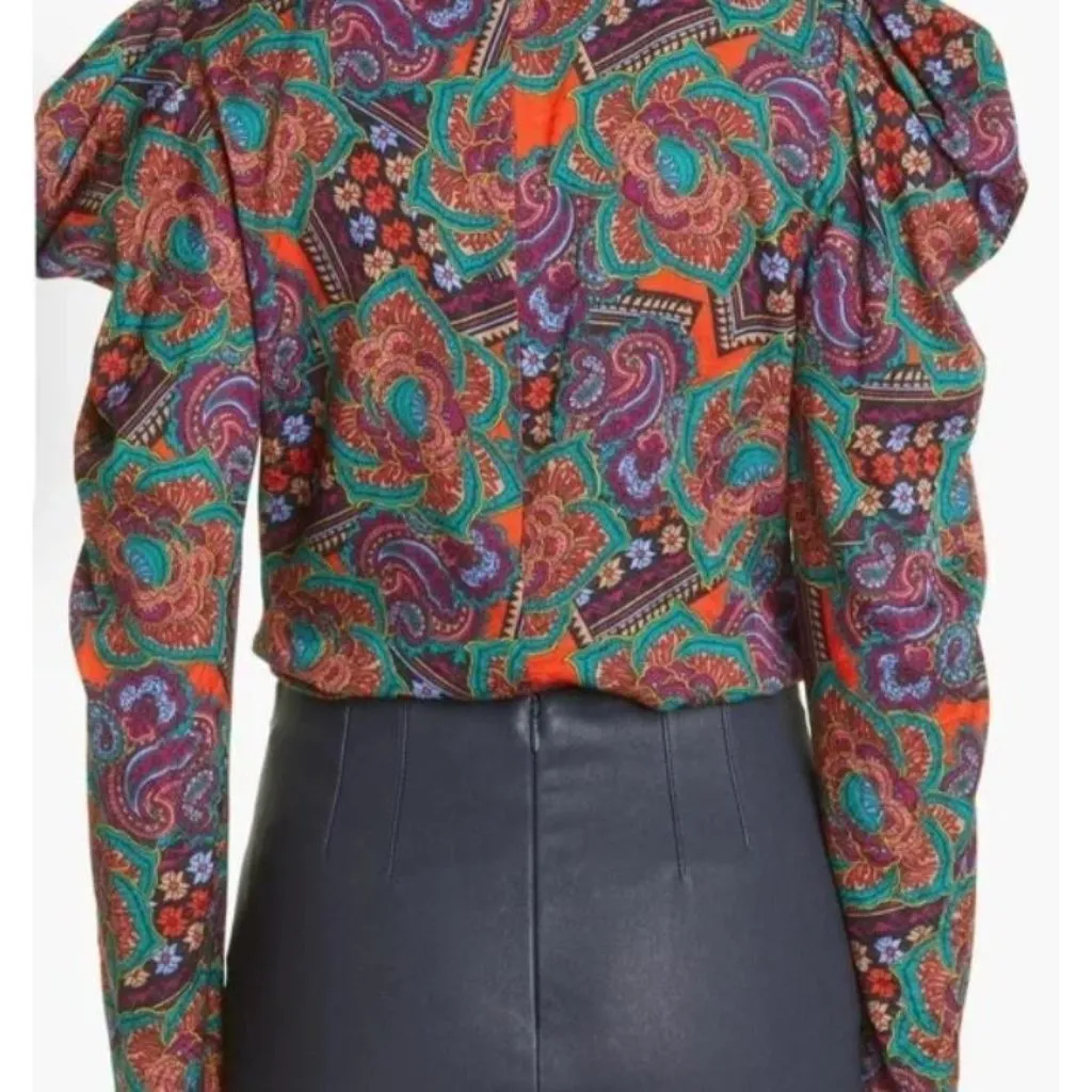 NWT Veronica Beard Simmons Paisley Floral Silk Blend Top Flame Red Multi Size 6 - Image 4