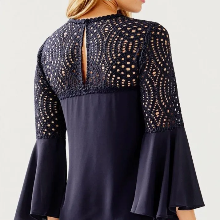 Lilly Pulitzer Navy Crochet Blouse - Image 3