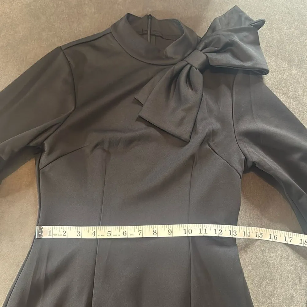 Women’s Black Long Sleeve Midi Pencil Dress with Bow Detail Size S NEW - Image 8