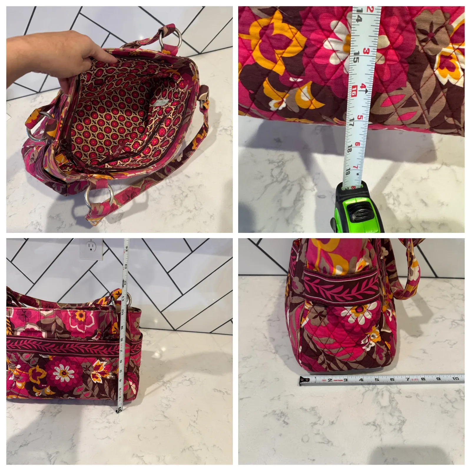 Vera Bradley Carnaby shoulder bag in a pink brown yellow floral pattern quilted - Image 15