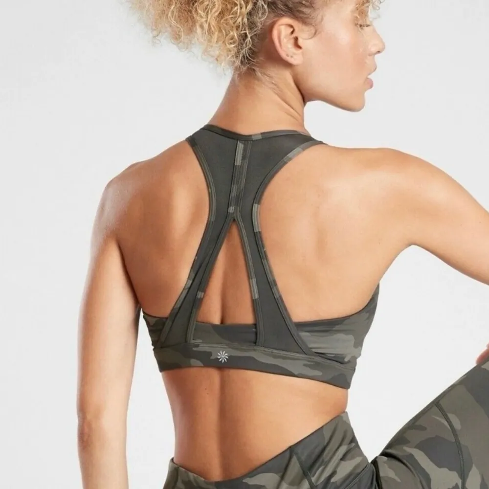 Athleta Unpadded Green/Black Camo Print Contender Sports Bra SIZE SMALL - Image 3