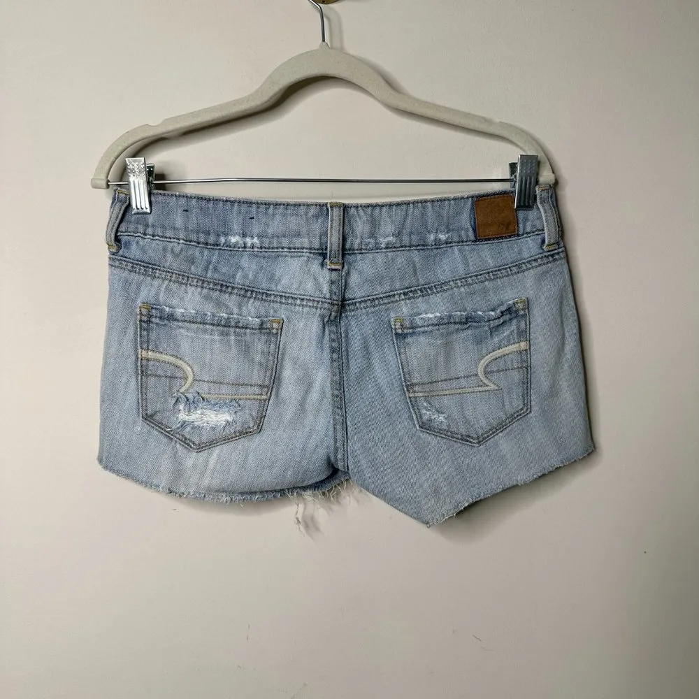 American Eagle Light Blue Patchwork Denim Shorts Women's 4 - Image 2