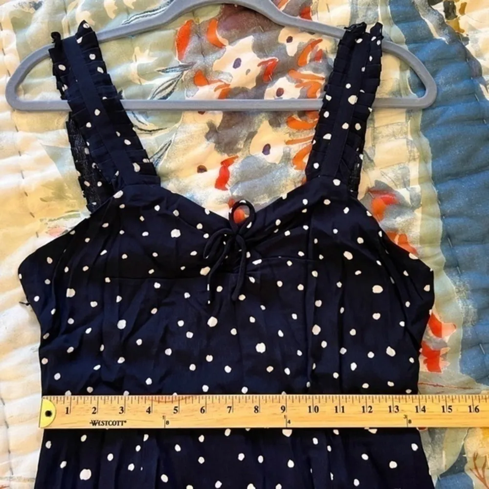 AQUA BLOOMINGDALE’S M Polka Dot Navy Smocked Dress - Image 11