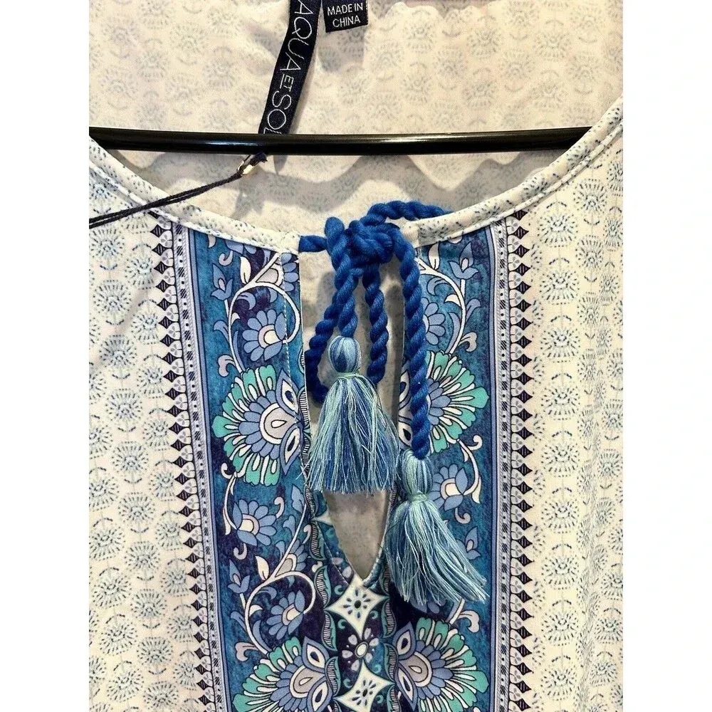 NEW Aqua‎ Et Sol Swim Cover Up Womens L Blue White Geometric Dress UPF 50 Size L - Image 2