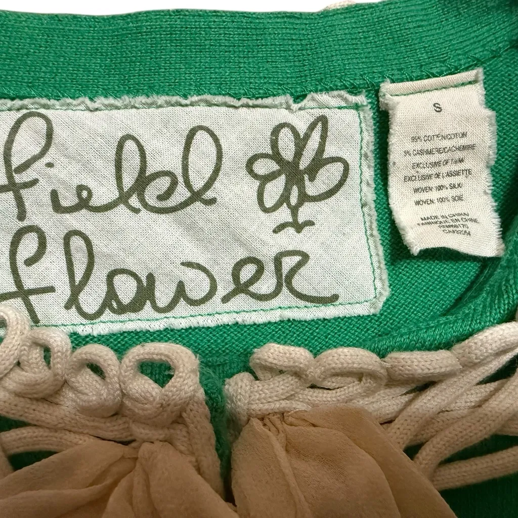 Anthropologie Field Flower Shamrock Green Cashmere/Cotton Blend Cardigan Sz S - Image 3