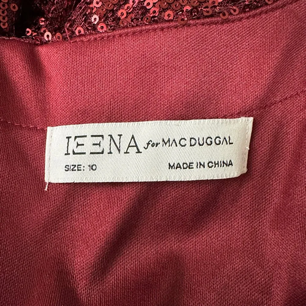 Ieena Mac Duggal 10 Long Sleeve Sequin V Neck Maxi Dress Formal Gown Prom Gala Red - Image 4