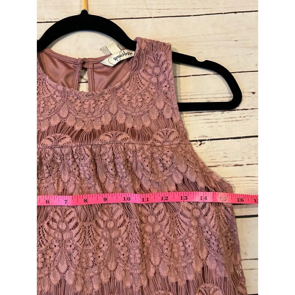 Speechless Pink Boho Lace Mini Dress Size Small Fringe Pastel Pink - Image 9