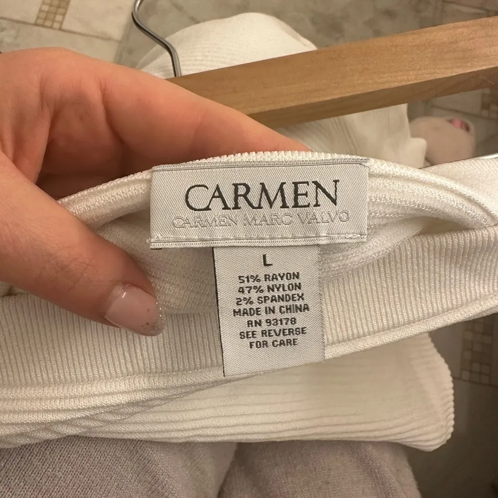 CARMEN White Ribbed Pencil Midi Skirt Large - Image 3