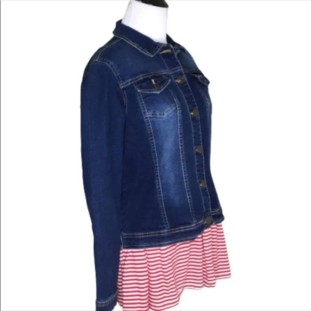 Baccini Like New Trucker Blue Jean Button Down Short Casual Stylish Jacket PS - Image 3