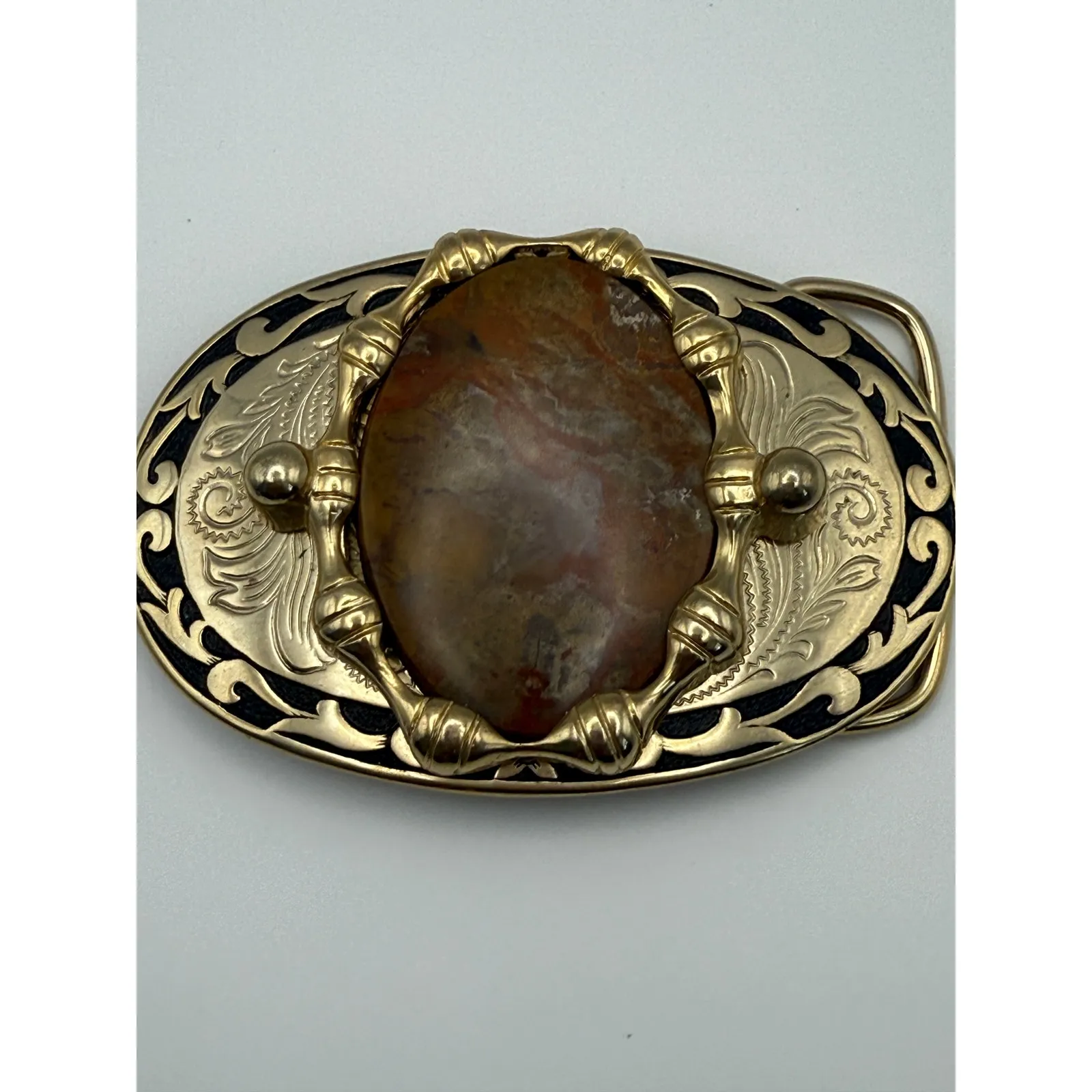 Bergamot Bronze Belt Buckle‎ with Brown Stone Accent Gold Size M - Image 2