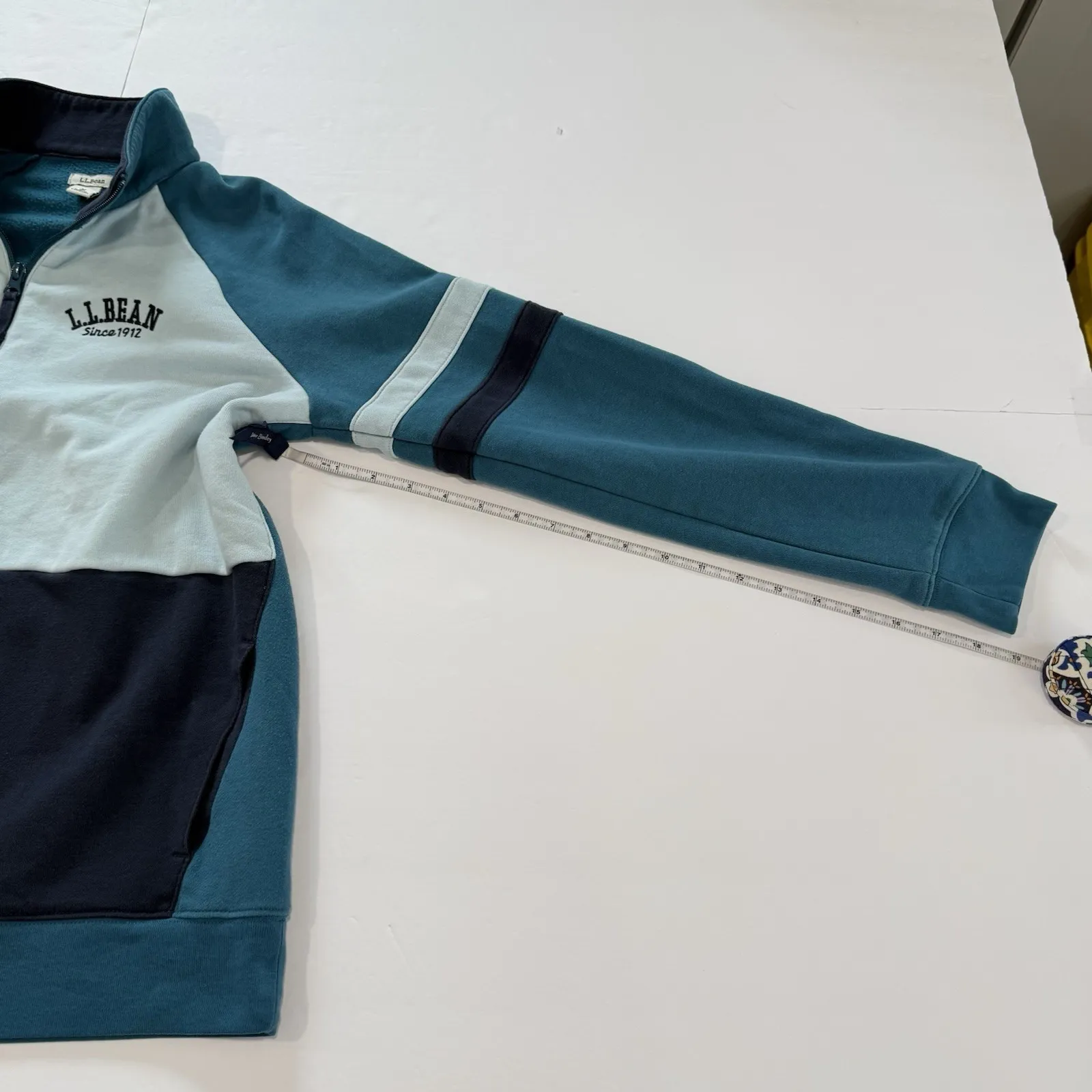 LL Bean Women's Blue 1912 Sweatshirt 1/4 Colorblock Pullover Size MEDIUM - Image 8