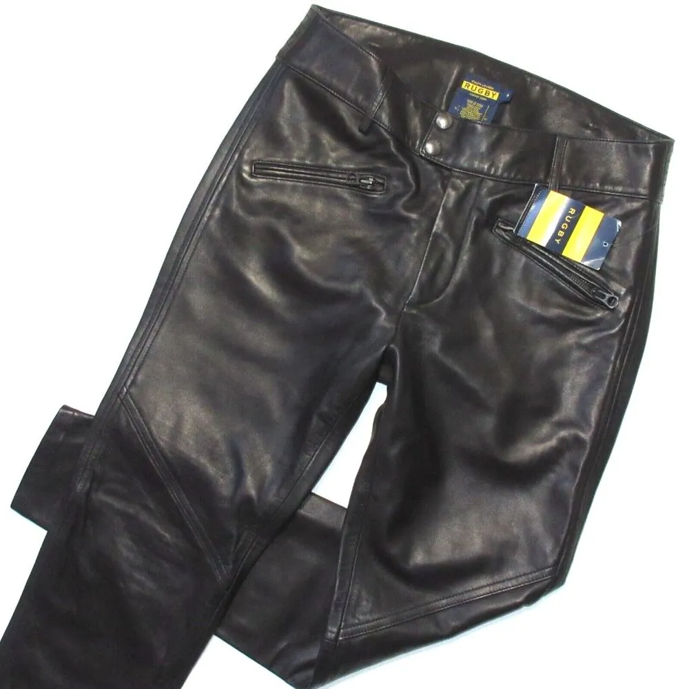 NWT Ralph Lauren RUGBY Moto Skinny in Black Lamb Leather Ankle Zip Pants 4 - Image 2