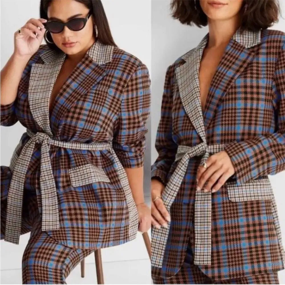 Future Collective Mismatched Houndstooth Oversized “Vintage” Academia Blazer D36 Brown Size 1X - Image 3