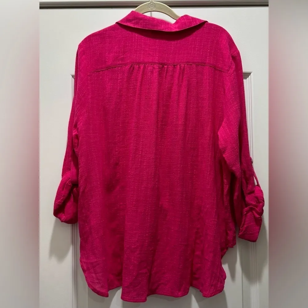 Lovestitch Pink Boho Tie Front Roll Tab Sleeve Soft Tencel Button Up top Size L - Image 8