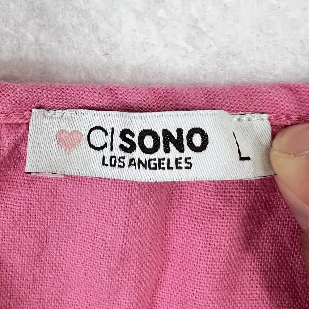 Ci Sono Romper Linen Blend Surplice Spaghetti Strap Dolly Pink Junior Size L - Image 10