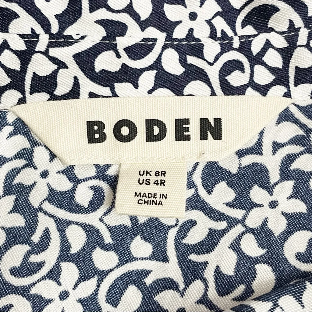 Boden Pleated Skirt Midi Shirt Dress Navy White Floral Long Sleeve Size 4 US Blue - Image 14