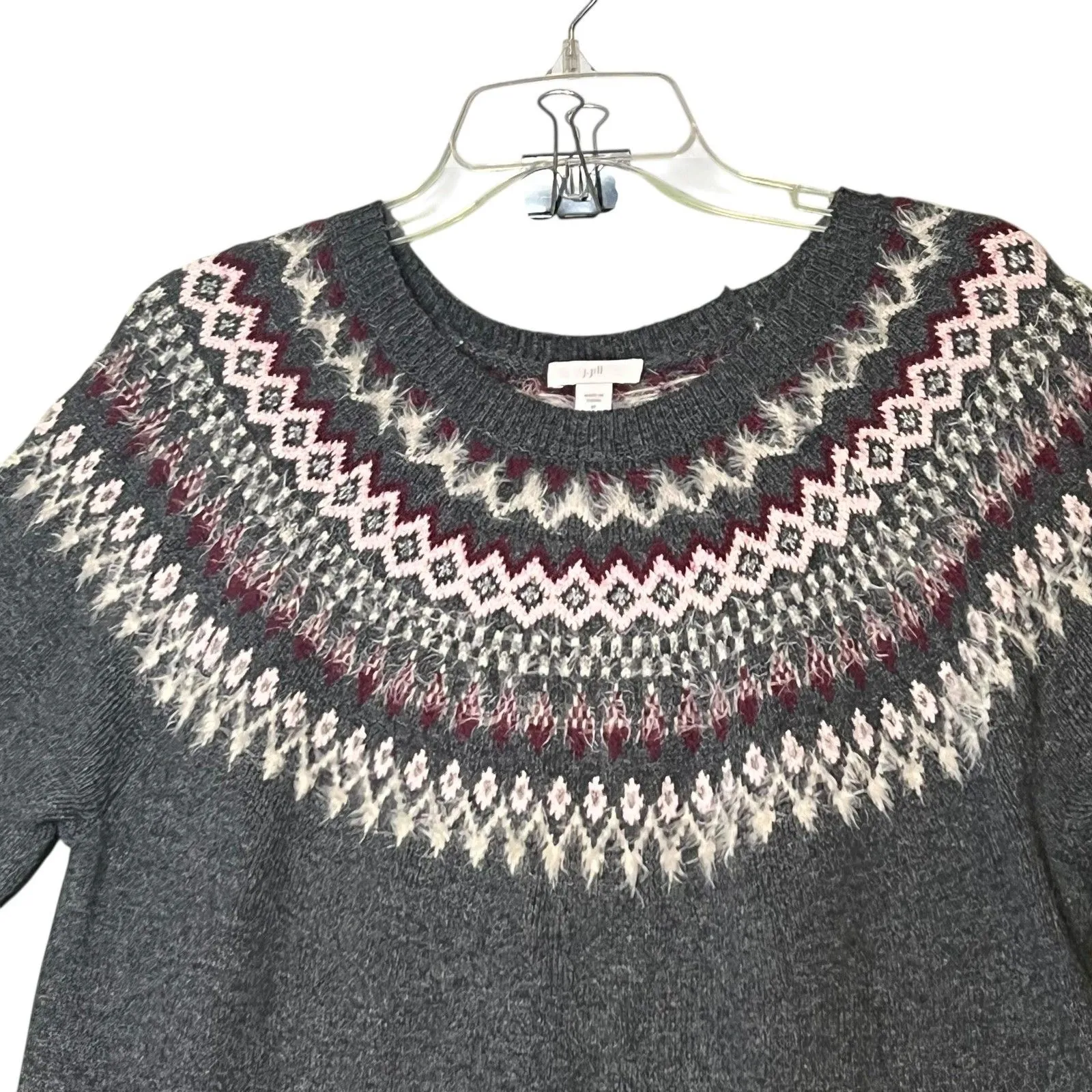 J Jill Sweater Dress Womens Medium Gray Fair Isle Knit Long Sleeve Casual Winter White - Image 8