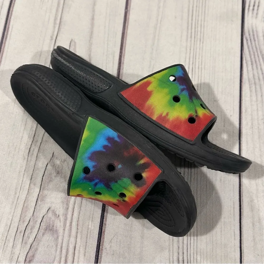 Crocs Sandals Classic Rainbow Tie Dye Slip On Slides Women Sz 9 : Youth/Men 7 - Image 7