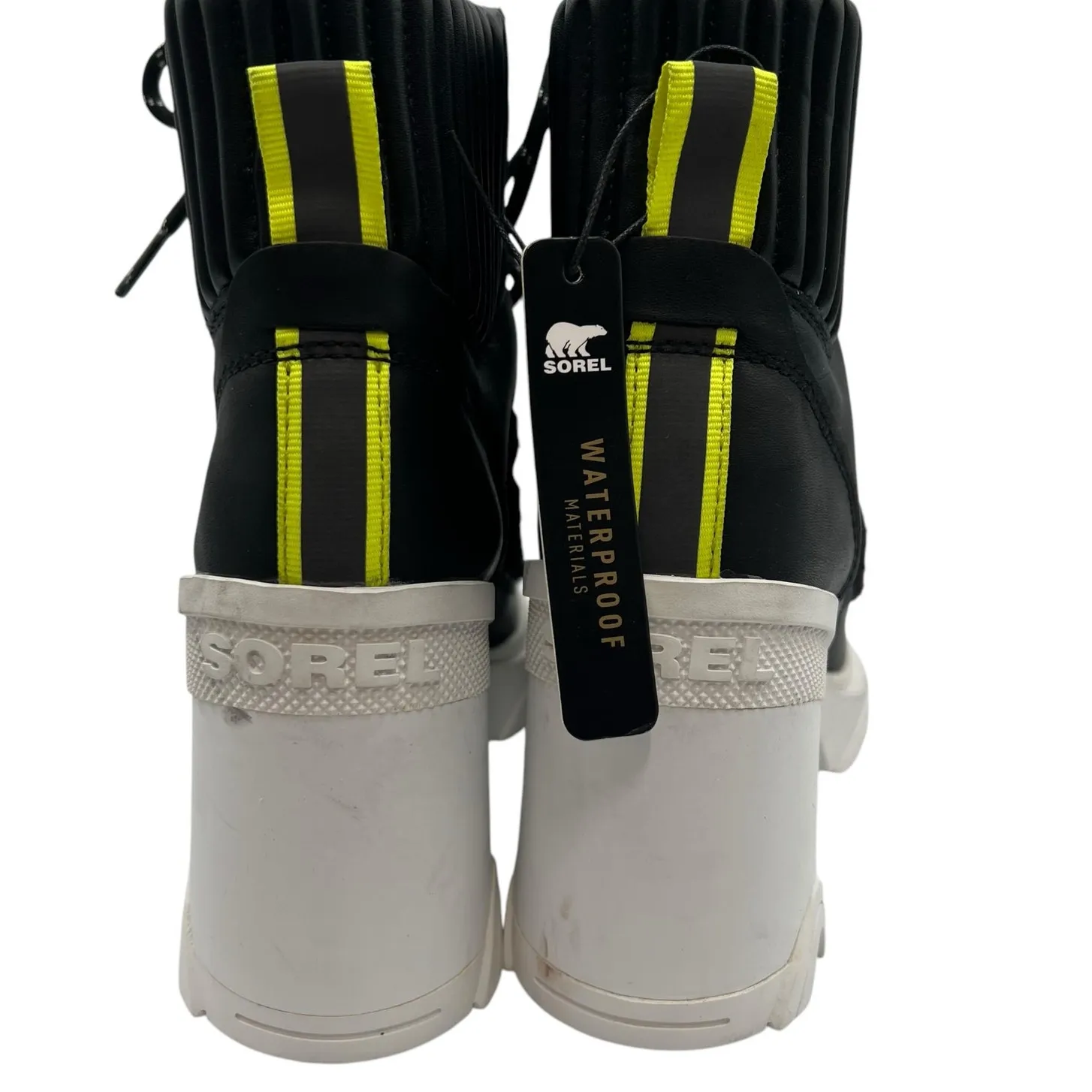 Sorel Womens Size 6.5 Waterproof Brex Heel Boots Black White Lace Up 4" NWT - Image 7